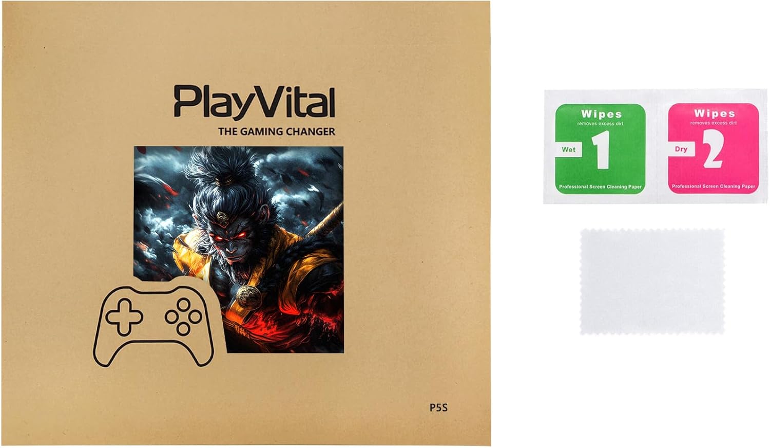 PlayVital Full Set Skin Sticker for ps5 Slim Console Disc Edition (The New Smaller Design), Vinyl Skin Decal Cover for ps5 Controller & Headset & Charging Station - Wasteland & Cloudstorm Wukong