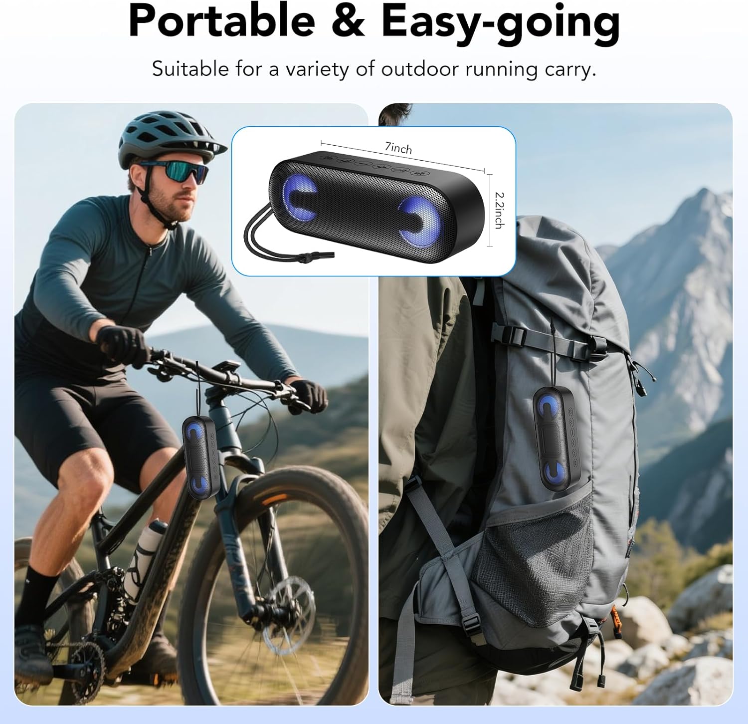 IKT Portable Bluetooth Speaker with Lights x Stocking Stuffers, Loud Stereo Sound, BT5.4, Enhanced Bass,30H Playtime,TWS Pairing, IPX7 Waterproof, Speakersfor Home/Party/Outdoor