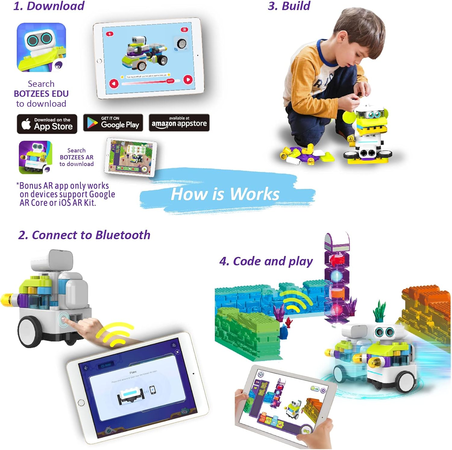 BOTZEES Classic Plus Coding Robots for Kids, Remote Control Robot, 8 in 1 AR STEM Toys for 4+ Years Old Kids (APP Based, iOS, Android and Kindle Fire Compatible)