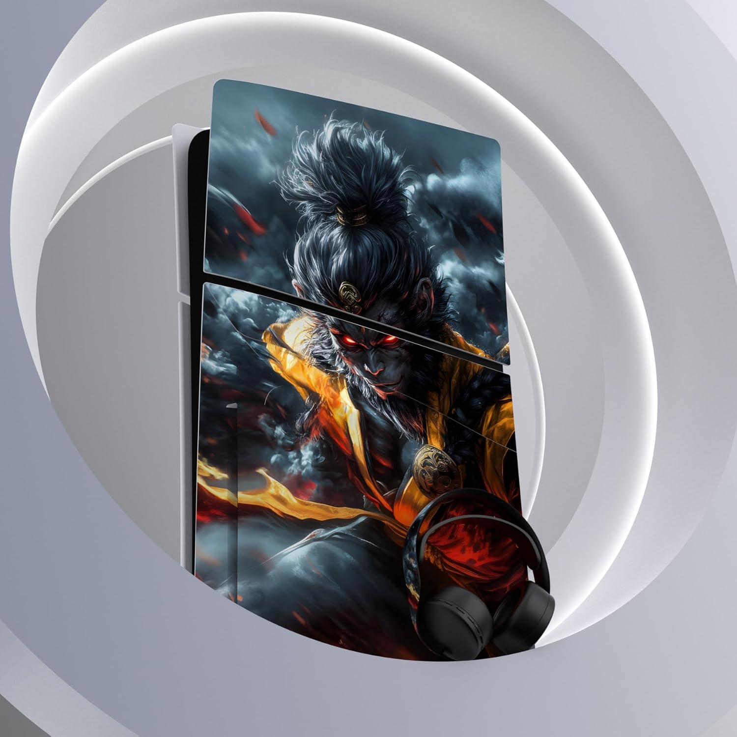 PlayVital Full Set Skin Sticker for ps5 Slim Console Disc Edition (The New Smaller Design), Vinyl Skin Decal Cover for ps5 Controller & Headset & Charging Station - Wasteland & Cloudstorm Wukong