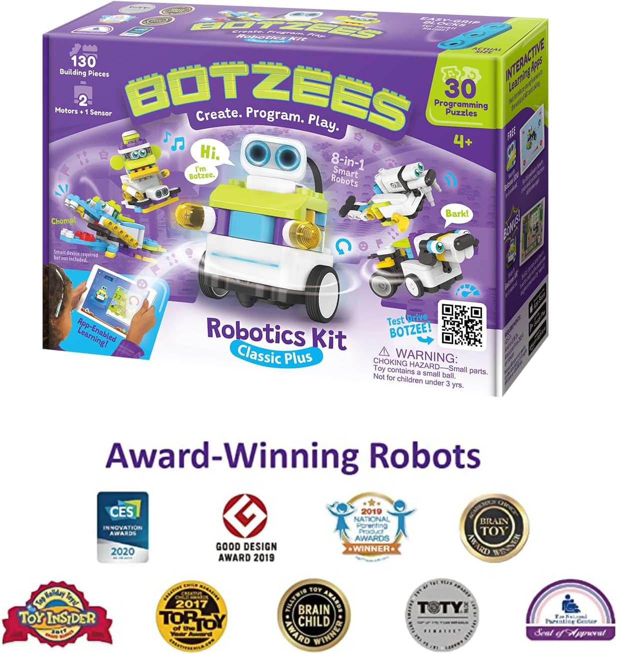 BOTZEES Classic Plus Coding Robots for Kids, Remote Control Robot, 8 in 1 AR STEM Toys for 4+ Years Old Kids (APP Based, iOS, Android and Kindle Fire Compatible)