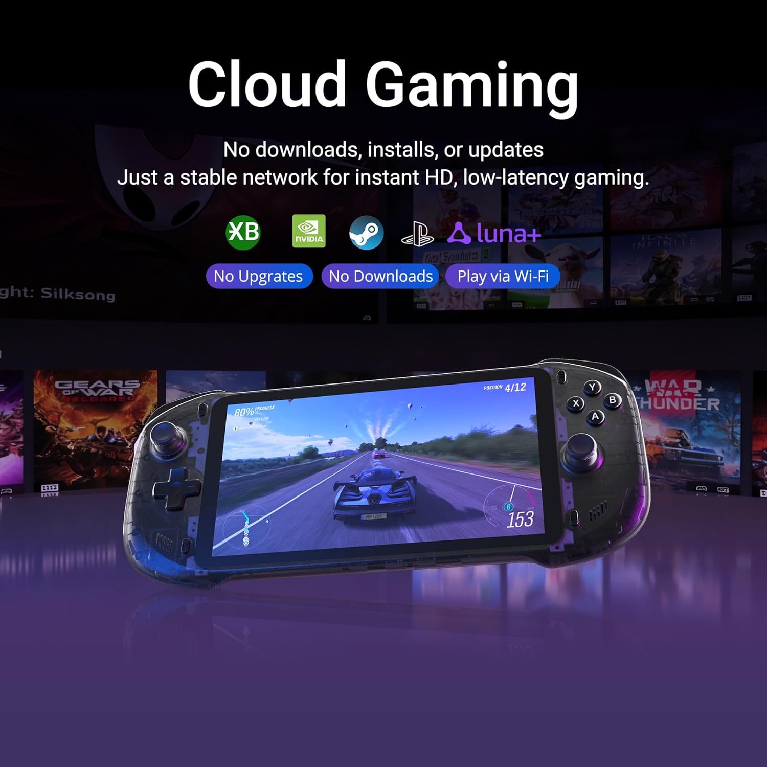 OnePro Cloud Handheld Portable Remote Play Gaming Console, For Xbox Cloud Gaming, NVIDIA GeForce NOW, Playstation, PC, Long-Battery Life, 7" 1080P Touchscreen, Lightweight Retro Game Handheld - 64G (B