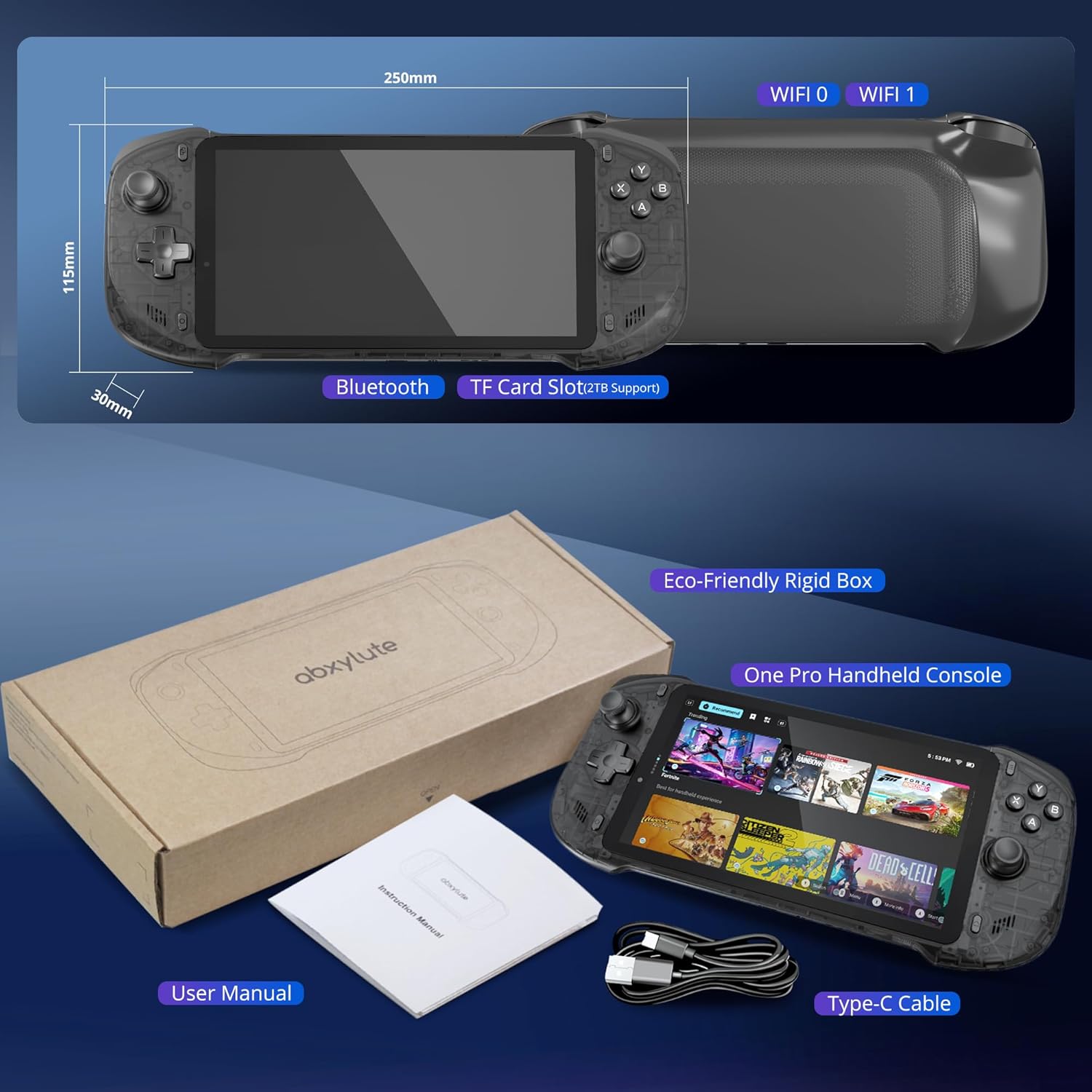 OnePro Cloud Handheld Portable Remote Play Gaming Console, For Xbox Cloud Gaming, NVIDIA GeForce NOW, Playstation, PC, Long-Battery Life, 7" 1080P Touchscreen, Lightweight Retro Game Handheld - 64G (B