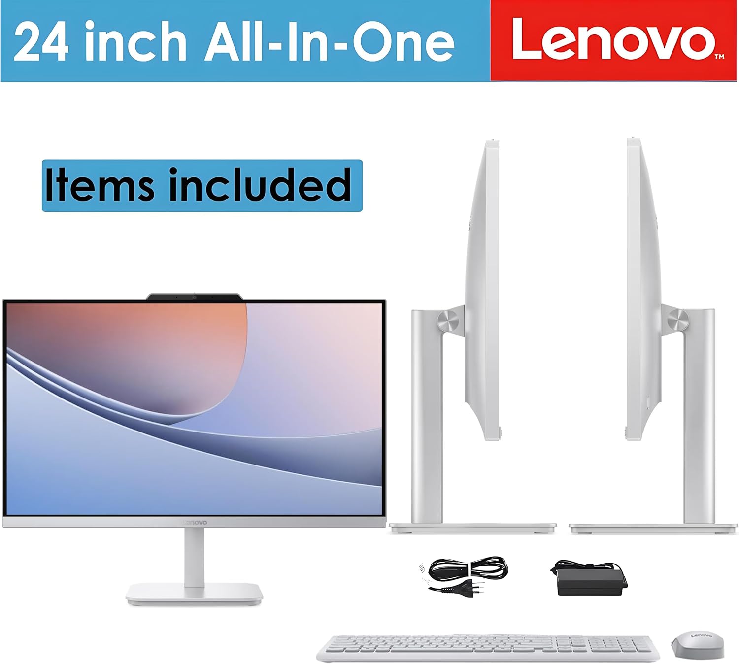Lenovo 24" FHD All-in-One Desktop Computer for Home & Office, Intel Processor, 16GB RAM, 500GB External + 128GB PCIe, HDMI, Bluetooth 5.2, Business AIO, Vent-Hear, Wireless Keyboard & Mouse, Win 11