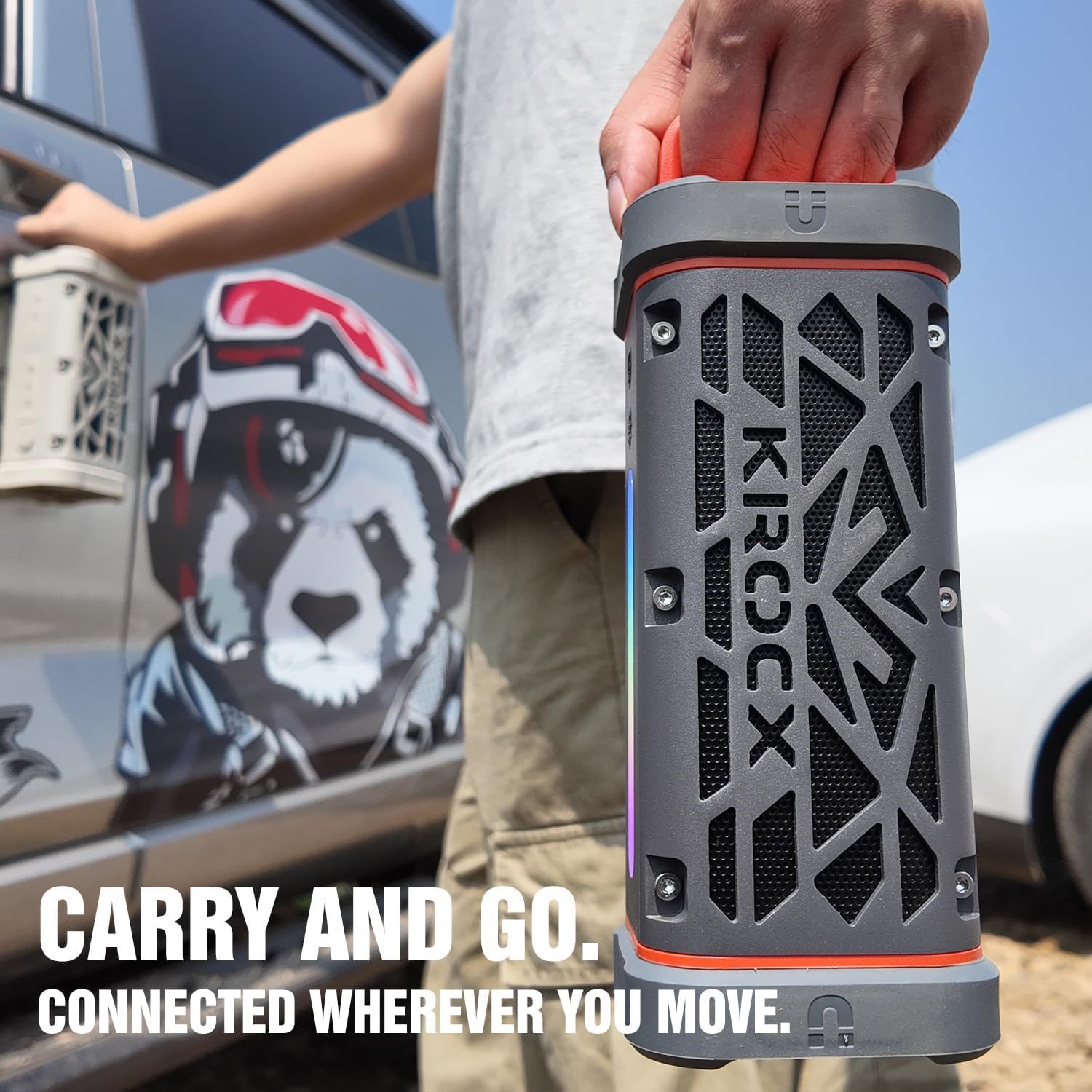 TRAVOR All-Aluminum Magnetic Portable Speaker, Outdoor Wireless BT Speakers with Rugged Metal Body, 45W, IP68 Waterproof Speaker, 25H Playtime for Golf Cart, Camping, Beach, Meteorite Gray