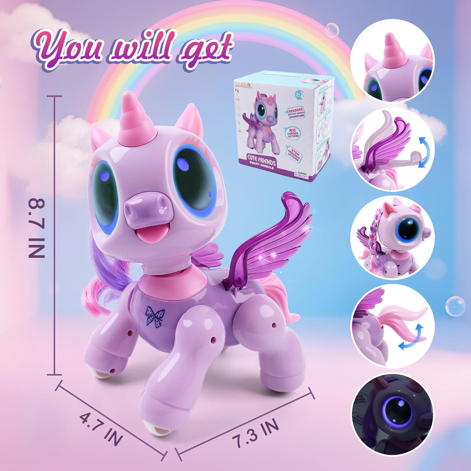 BIRANCO. Unicorn Robot Toys for Girls Age 3-5, Remote Control Electronic Pet, Gesture Sensing, STEM Play, Surprise Interactive Toy for Toddler Gifts and Kids Age 4 5 6+ Years Old