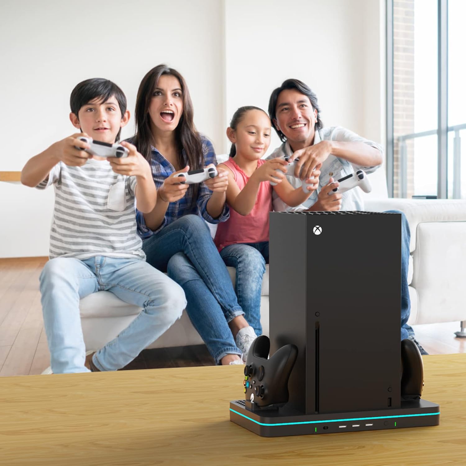 Charging Stand with Cooling Fan, CODOGOY Vertical Stand Compatible with Xbox Series X/S Console and Controller, Vertical Dual Controller Charger Station Dock Accessories with 3 USB Ports, black