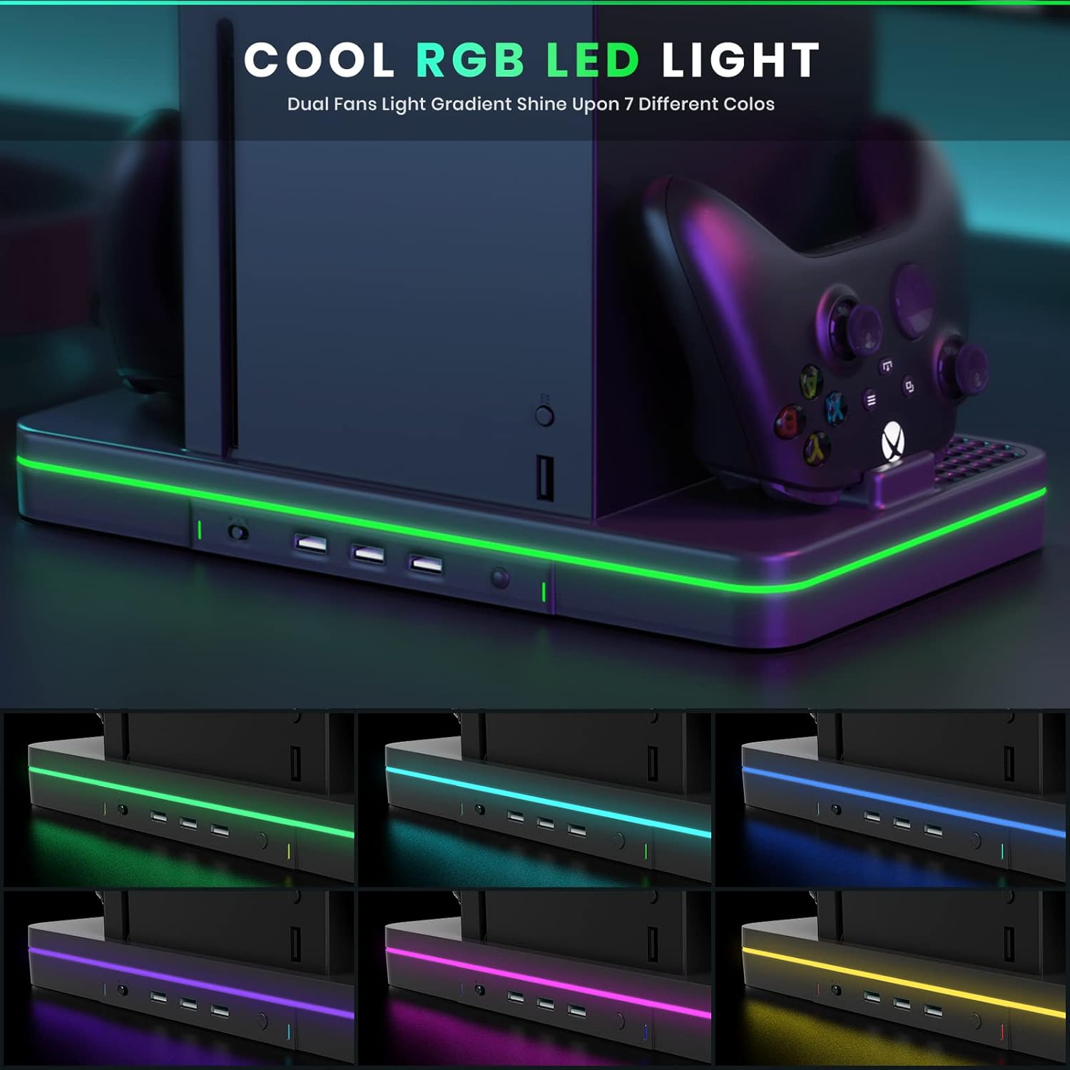 Charging Stand with Cooling Fan, CODOGOY Vertical Stand Compatible with Xbox Series X/S Console and Controller, Vertical Dual Controller Charger Station Dock Accessories with 3 USB Ports, black