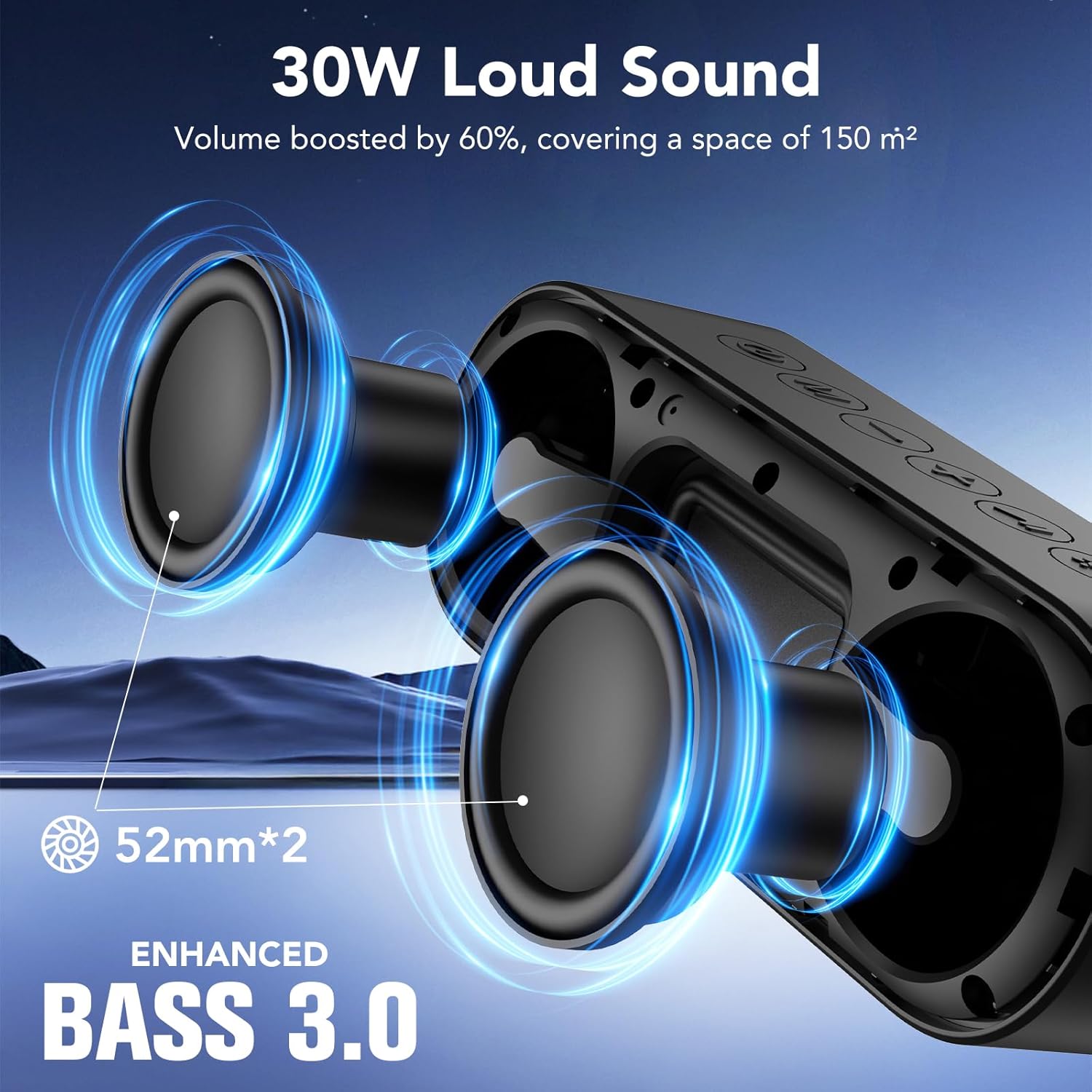 IKT Portable Bluetooth Speaker with Lights x Stocking Stuffers, Loud Stereo Sound, BT5.4, Enhanced Bass,30H Playtime,TWS Pairing, IPX7 Waterproof, Speakersfor Home/Party/Outdoor