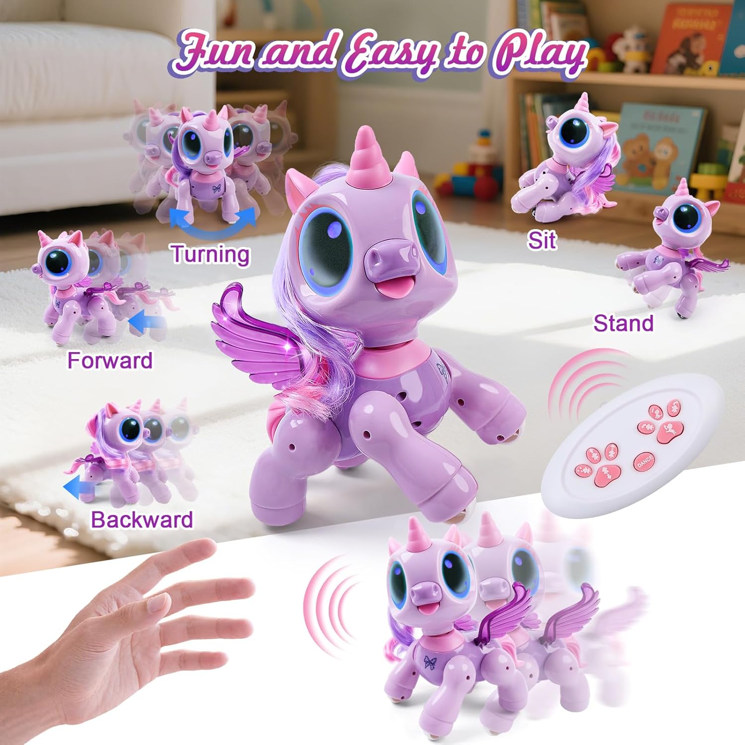 BIRANCO. Unicorn Robot Toys for Girls Age 3-5, Remote Control Electronic Pet, Gesture Sensing, STEM Play, Surprise Interactive Toy for Toddler Gifts and Kids Age 4 5 6+ Years Old