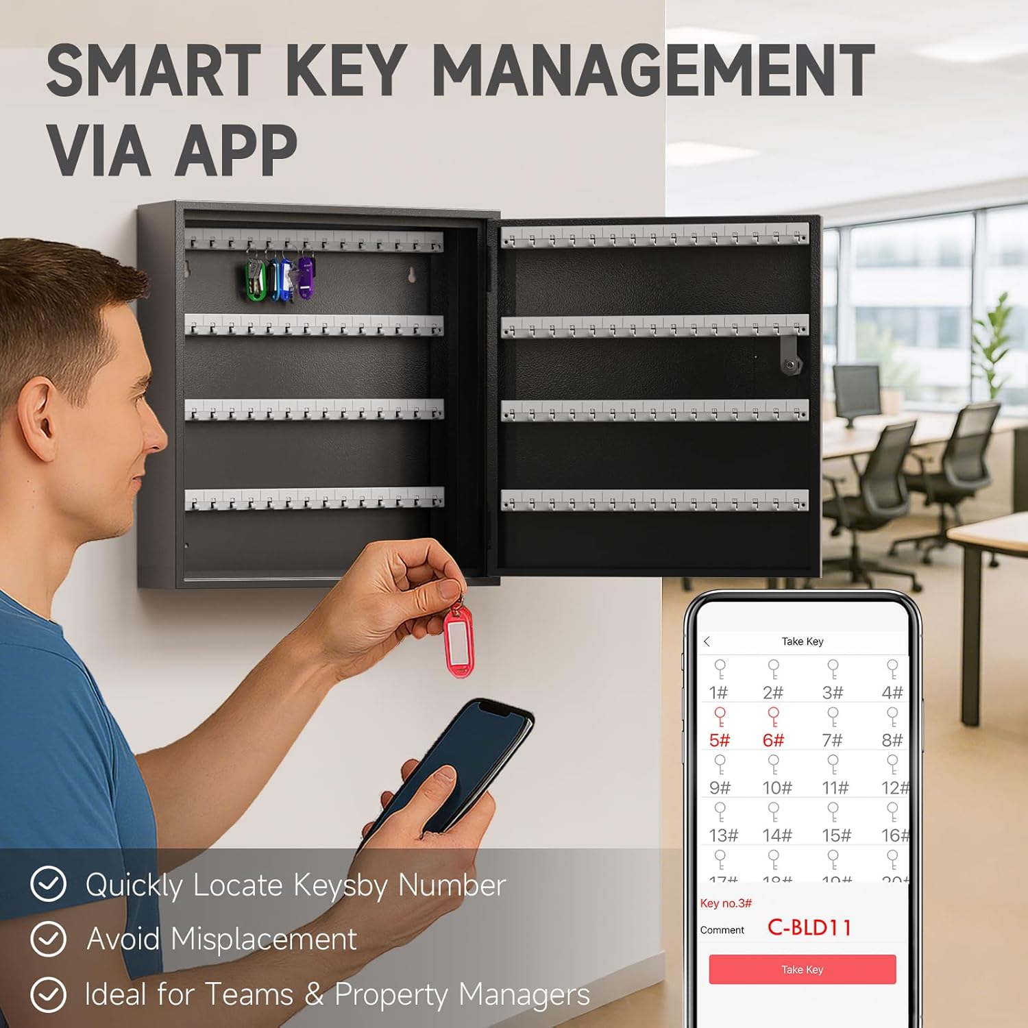 WeHere Key Lock Box for 120 Keys, Wall Mount Key Cabinet with Color Key Tags