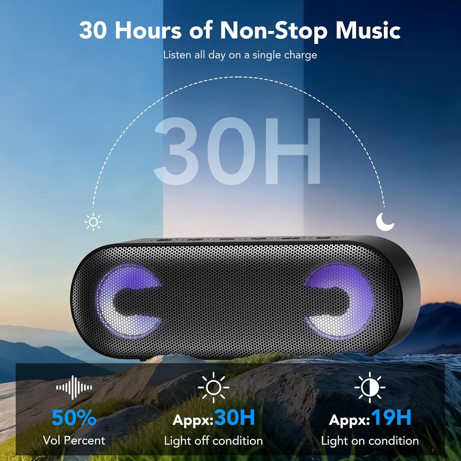 IKT Portable Bluetooth Speaker with Lights x Stocking Stuffers, Loud Stereo Sound, BT5.4, Enhanced Bass,30H Playtime,TWS Pairing, IPX7 Waterproof, Speakersfor Home/Party/Outdoor