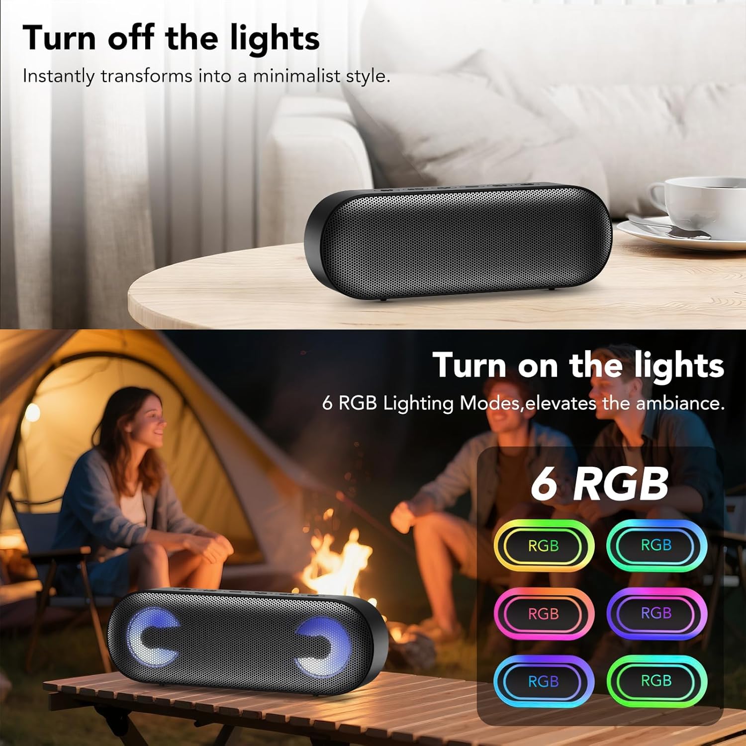 IKT Portable Bluetooth Speaker with Lights x Stocking Stuffers, Loud Stereo Sound, BT5.4, Enhanced Bass,30H Playtime,TWS Pairing, IPX7 Waterproof, Speakersfor Home/Party/Outdoor