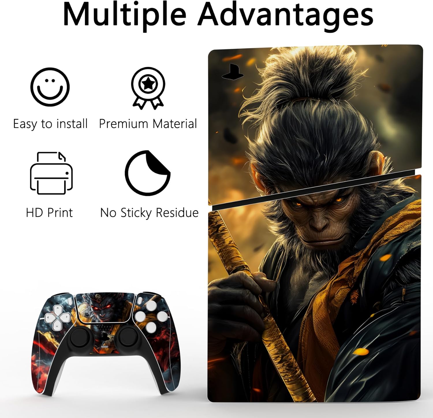 PlayVital Full Set Skin Sticker for ps5 Slim Console Disc Edition (The New Smaller Design), Vinyl Skin Decal Cover for ps5 Controller & Headset & Charging Station - Wasteland & Cloudstorm Wukong