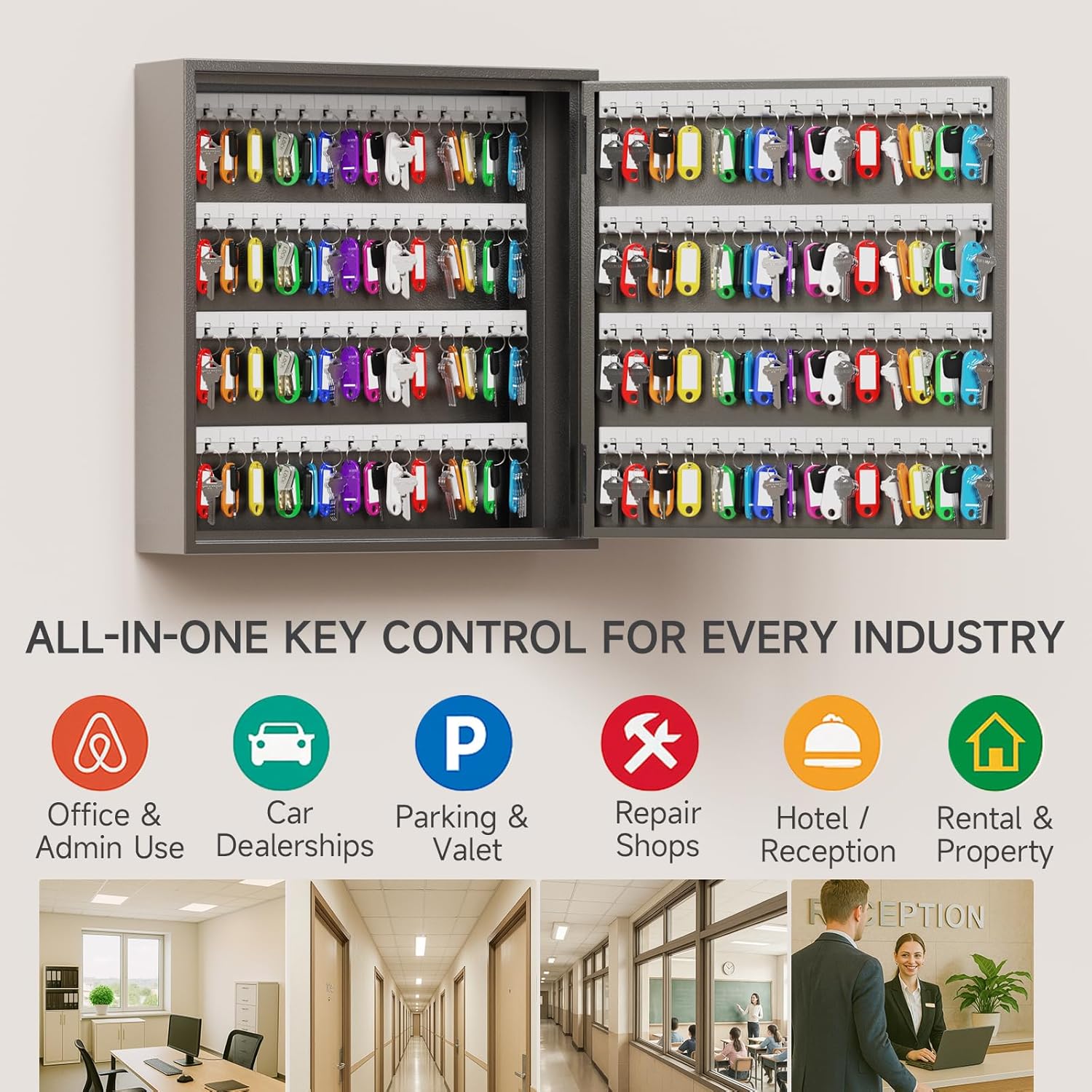 WeHere Key Lock Box for 120 Keys, Wall Mount Key Cabinet with Color Key Tags