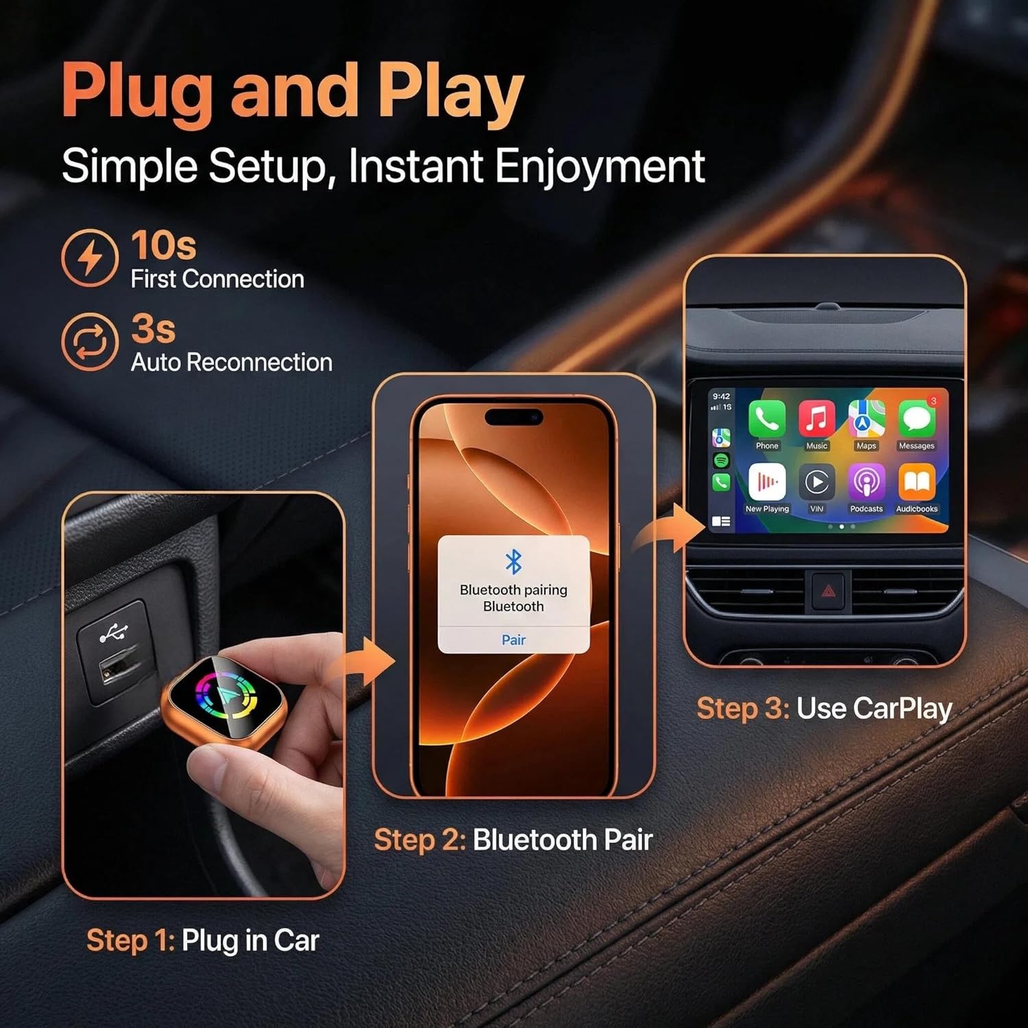 2-in-1 Wireless CarPlay Adapter for iPhone & Android Auto, Converts Wired to Wireless CarPlay in 5 Sec, Plug & Play No App Needed, Auto-Reconnect, Mini Dongle for 1000+ Cars iOS 10+ Android 11+